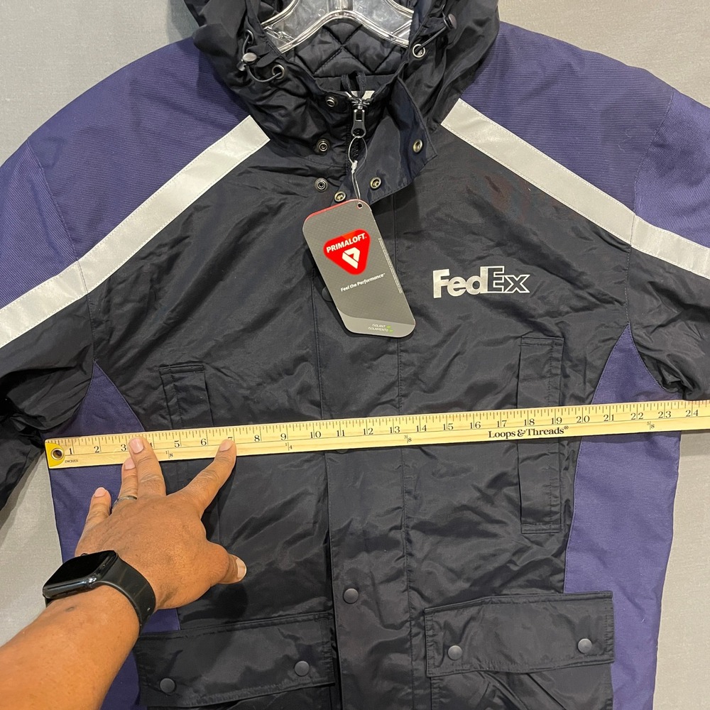 FedEx Stan Herman Primaloft Parka Jacket Mens Medium Blue Black FD3330 NWT - Picture 7 of 8